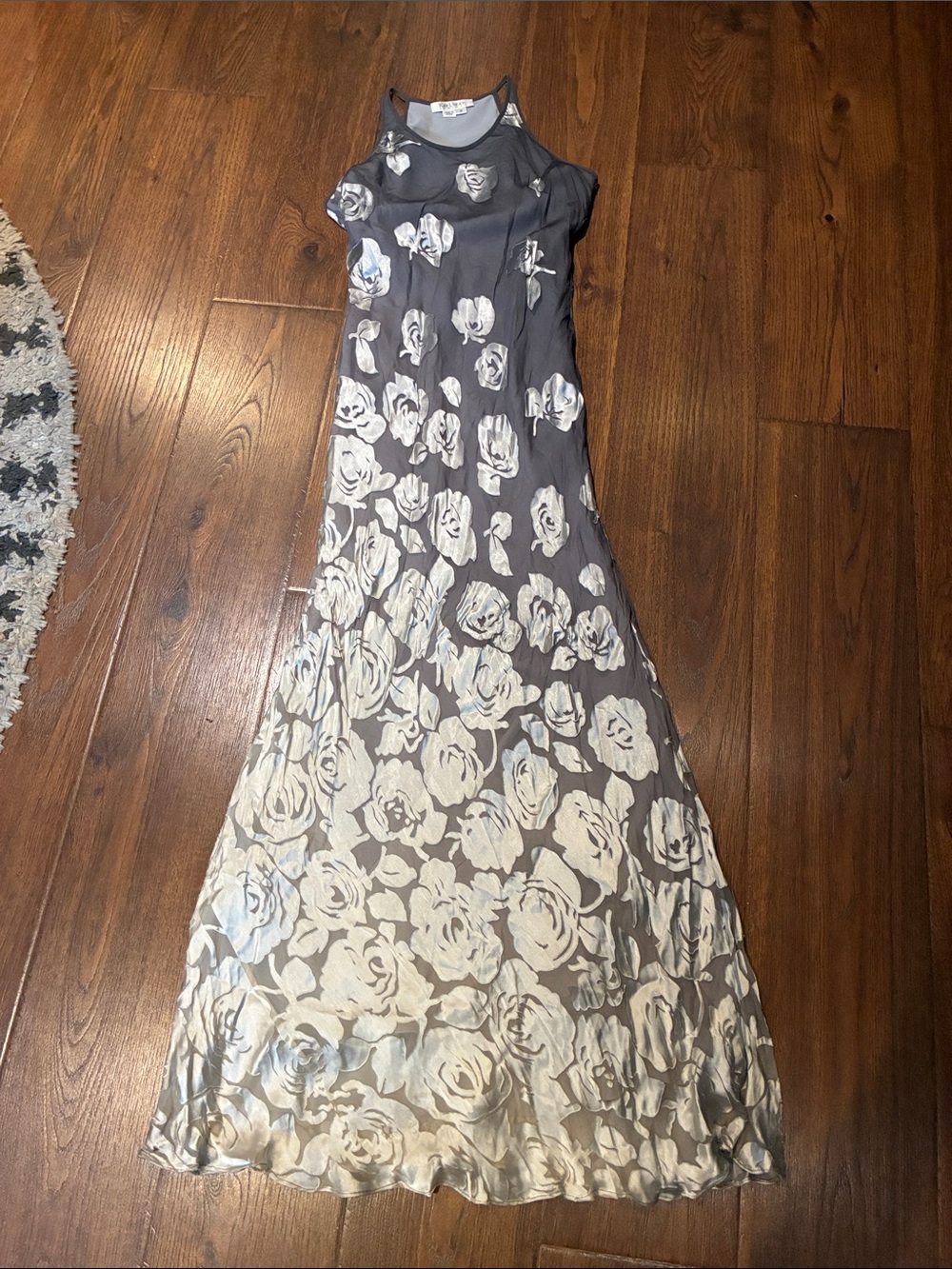 Kay Unger Gray Maxi Dress with White Floral Print